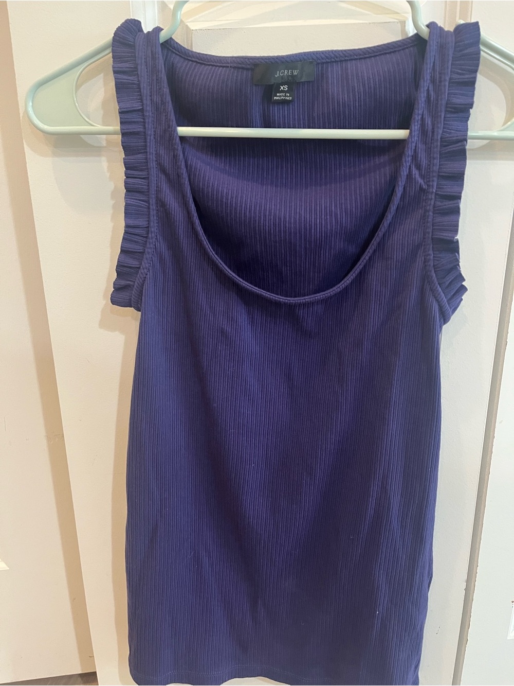 J. Crew Deep Purple Ribbed Tank with Ruffle Straps